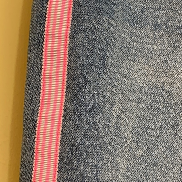 Talbots Modern Ankle Pink White Tape Embellished Amalfi Wash Blue Denim Jeans 10 - Picture 8 of 17
